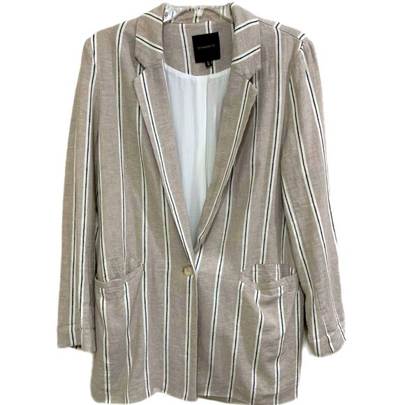 Dynamite Tan Striped Blazer Women’s M One Button pockets lined. - Picture 1 of 13